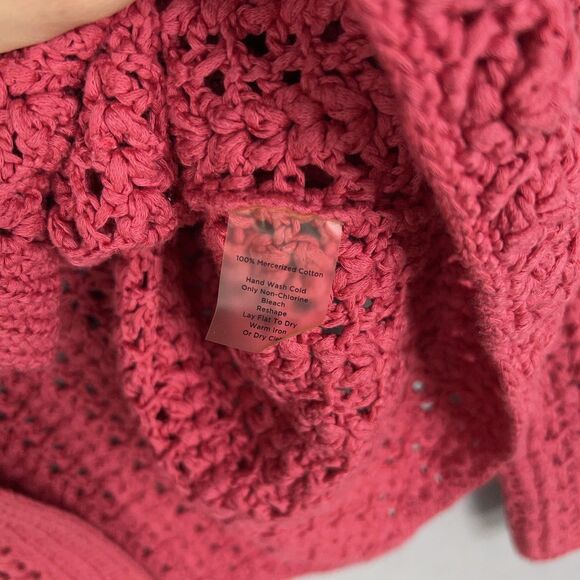 Talbots Sweater Womens Small Pink Hand Knit Cardigan Crochet Coastal Cottage - Picture 11 of 12